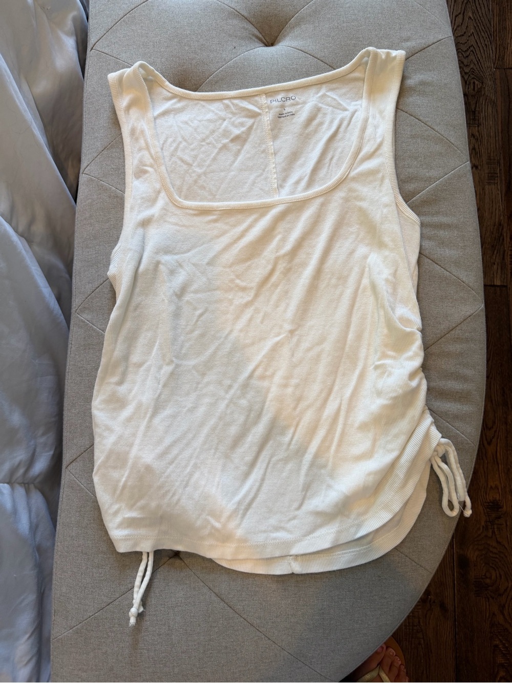 Pilcro Cream Scoop-Neck Tank with Side Drawstrings